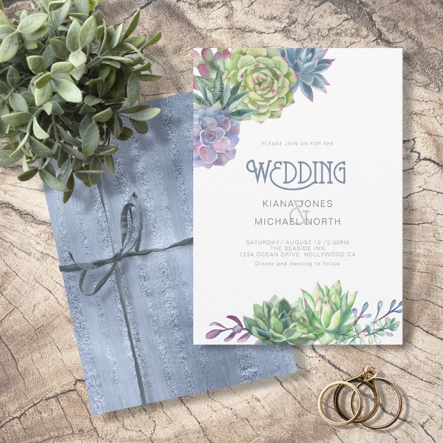 Convites Succulents and Sparkle Wedding Blue ID515 (Criador carregado)