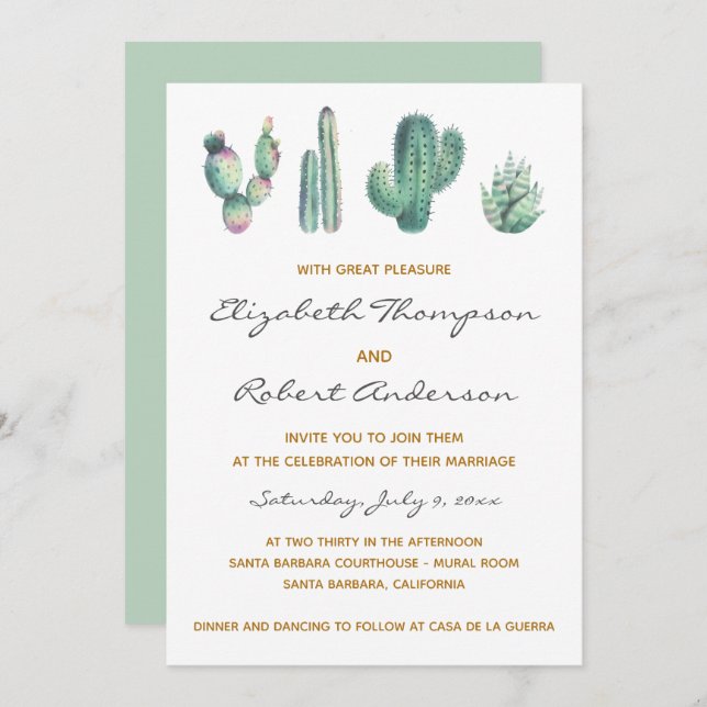 Convites Succulents Cactus Wedding Modern Elegante Chic (Frente/Verso)
