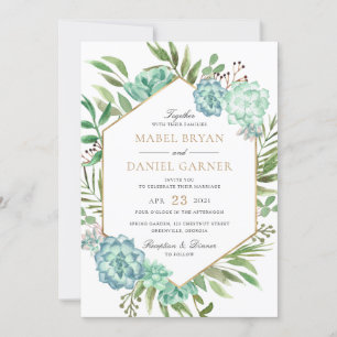 Convites Succulents Greenery Geométrico Dourado Casamento