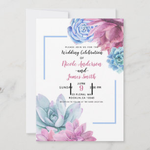 Convites Succulents Modern Chic Watercolor Wedding Fiesta