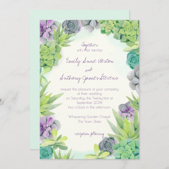 Convites Succulents Wedding Watercolor (Frente/Verso)