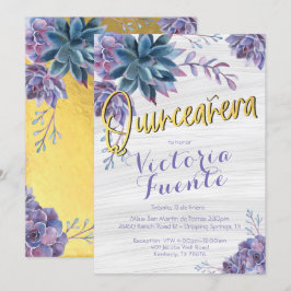 Convites Succult Gold Foil Watercolor Quinceañera