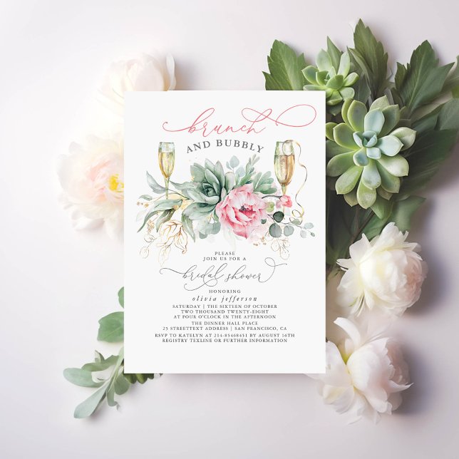Convites Succult Greenery Brunch e Chá de panela de espuma (Brunch and Bubbly Succulent Bridal Shower Invitations)