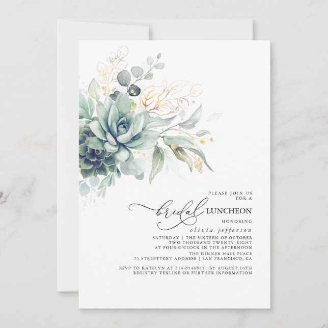 Convites Succults Greenerent Dourado Deixa Almofada Bridal (Frente)