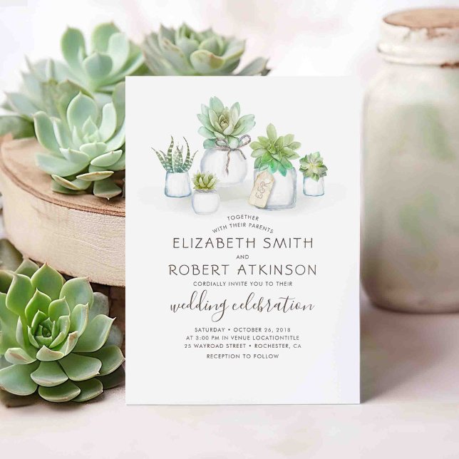Convites Succults Rustic Mason Jars | Greenery Wedding (Succulents and Mason Jars Rustic Wedding Invitations)