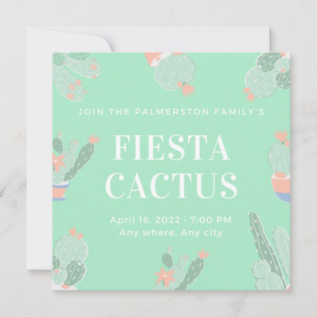 Convites Suculenta de Cactus de Festa Customizável Editável (Frente)