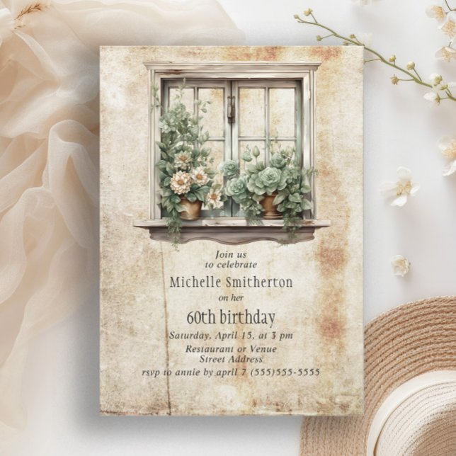 Convites Suculenta Garden Rustic 60th Birthday (Rustic succulent garden 60th birthday party invitation)