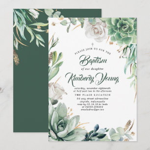 Convites Suculenta Greenerase e Batismo Rosa Branco