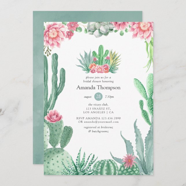 Convites Suculentas Aquarela Chá de Noiva Casamento (Frente/Verso)