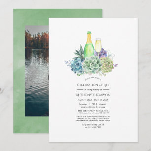 Convites Suculentas Aquarela Vinho Celebração da Vida