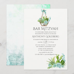 Convites Suculentas Coloridas de Aguarela Bar Mitzvah