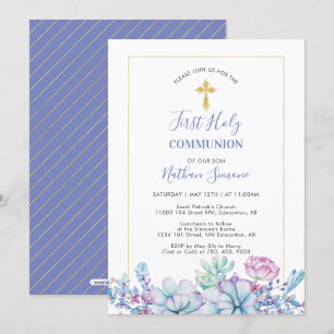 Convites Suculentas & Cruz    Primeira Comunhão