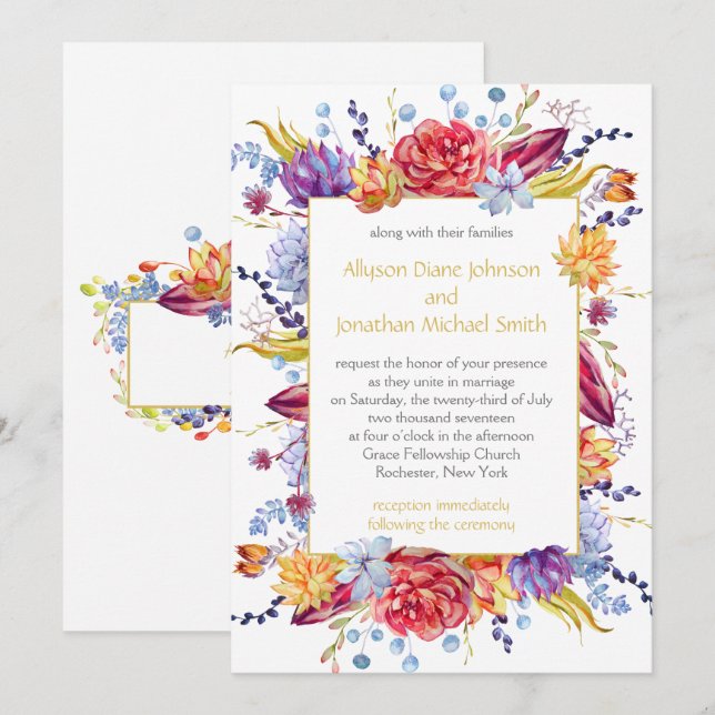 Convites Suculentas de Outono Bagas Flores Folhas Casamento (Frente/Verso)