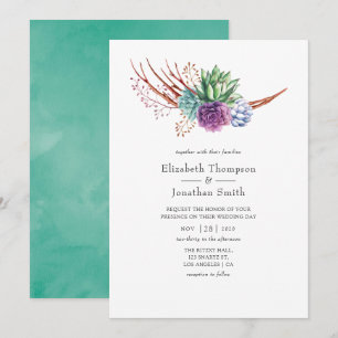 Convites Suculentas Desérticas em Aquarela Casamento