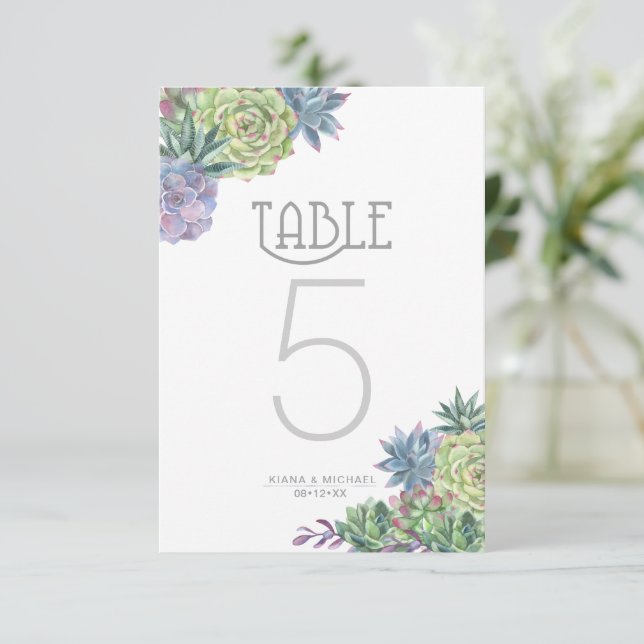 Convites Suculentas e Números de Mesa com Brilho Verde ID51 (Em pé/Frente)