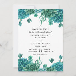 Convites Suculentas em aquarela. Cacto floral azul para cas