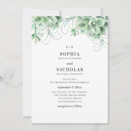 Convites Suculentas em aquarela. Casamento de cacto verde
