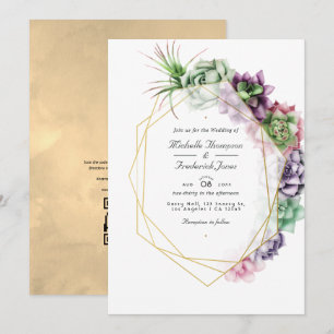 Convites Suculentas Geométricas  Código QR RSVP Casamento n