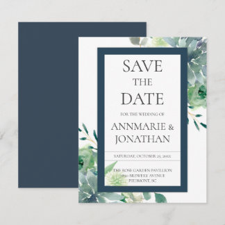 Convites Suculentas Verde & Índigo Flores Brancas Casamento
