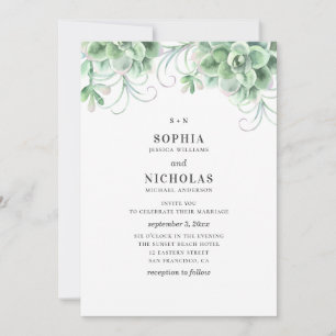 Convites Suculentes de aquarela. Casamento Greenery Cacto