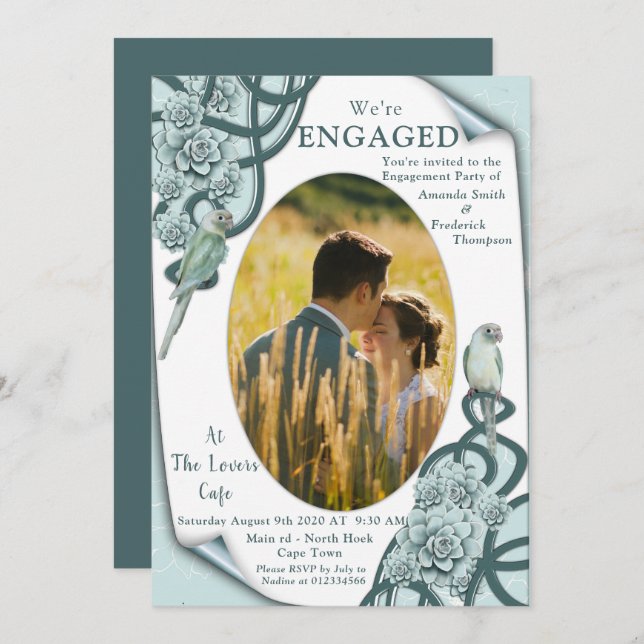 Convites Sucultivos em cores de azul-menta a (Frente/Verso)