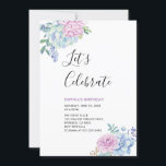 Convites Sucultivos Tropicais Festa de aniversário Adulta d<br><div class="desc">Celebre seu dia especial com este convite de festas tropical com tipografia simples e na moda,  flores e padrões suculentos. Este modelo de design é totalmente personalizável.</div>