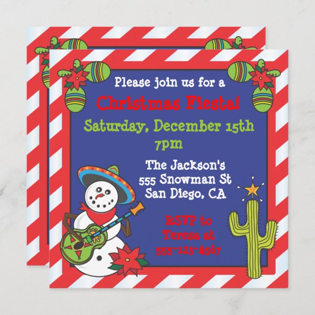 Convites Sudoeste Mexicano Snowman Feliz Navidad (Frente/Verso)