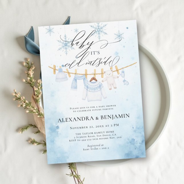 Convites Suéter de floco de neve frio fora do chuveiro de b (Cold Outside Snowflake Sweater Winter Baby Shower Invitation)