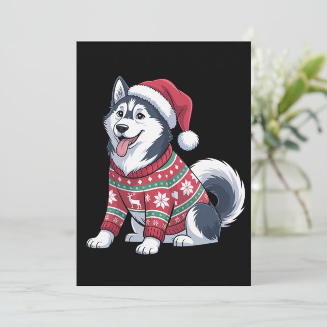 Convites Suéter Feio de Cachorro Husky Siberiano com Chapéu (Em pé/Frente)