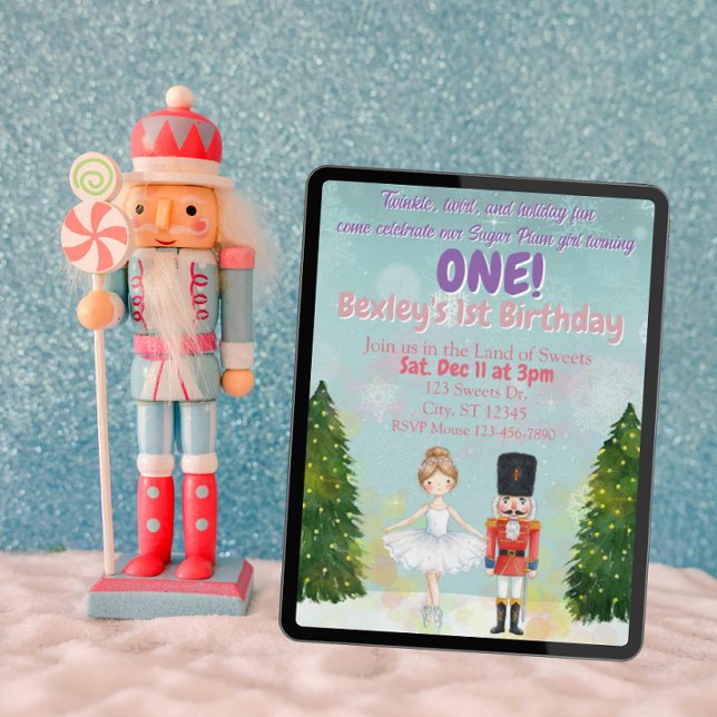 Convites Sugar Plum está com Um, Nutcracker primeiro aniver (Criador carregado)