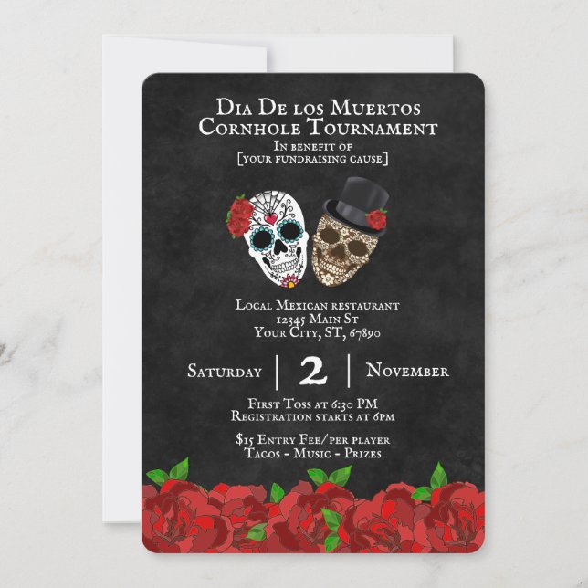 Convites Sugar Skulls Cornhole Torneio (Frente)