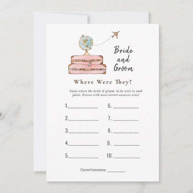 Convites Suitcase "Onde eles estavam" jogo de Chá de panela (Frente)