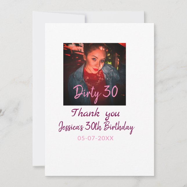 Convites Sujo 30 Adição de Apelido de Aniversário pink data (Frente)