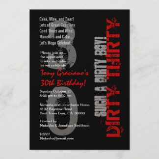 Convites Sujo 30 Vermelho Negro de aniversário Tão Sujo