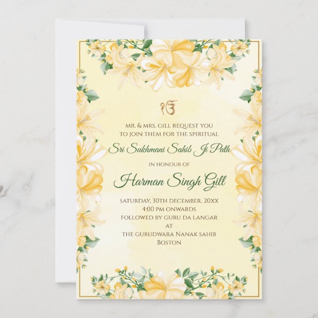 Convites Sukhmani path invitation digital download (Frente)