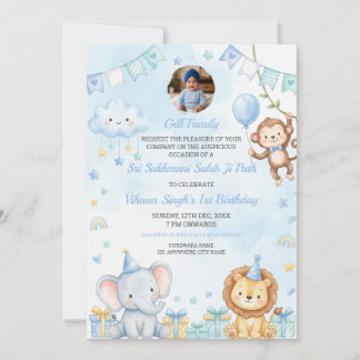 Convites Sukhmani Sahib Path Baby Boy 1st Birthday Card