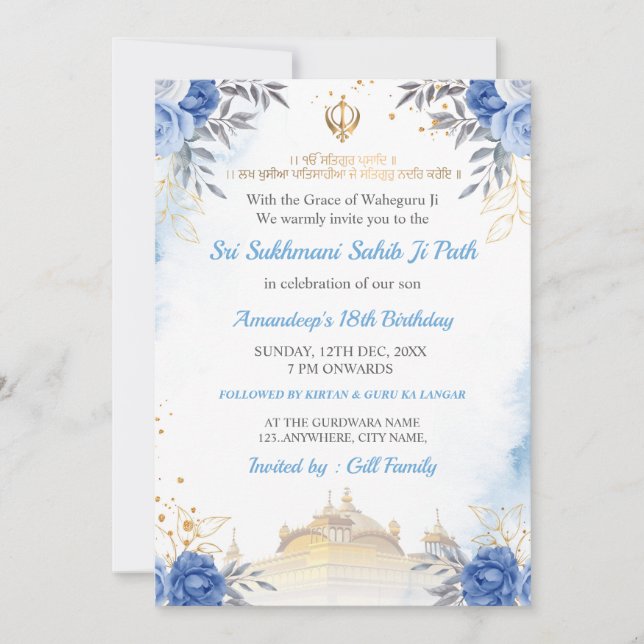 Convites Sukhmani Sahib Path Birthday Card (Frente)