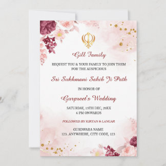 Convites Sukhmani Sahib Path Invitation, Sikh Wedcard