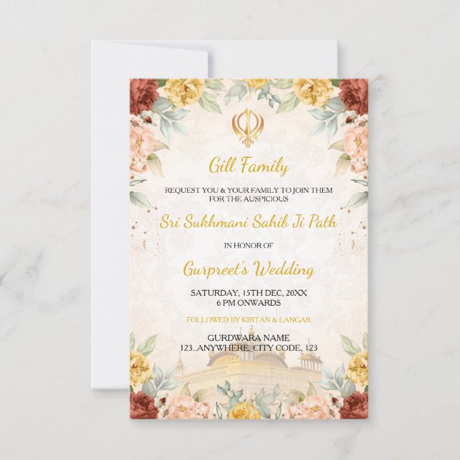 Convites Sukhmani Sahibji Path Invitation Card, Akhand Path (Frente)