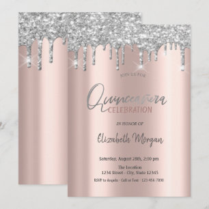 Convites Sulver Glitter Drives de Quinceanera Rosa Dourada