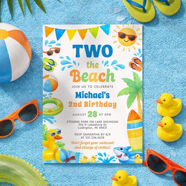 Convites Summer 2nd Birthday Invitation - Two the Beach (Boy 2nd Birthday Invitation - Two the Beach - Summer Party)