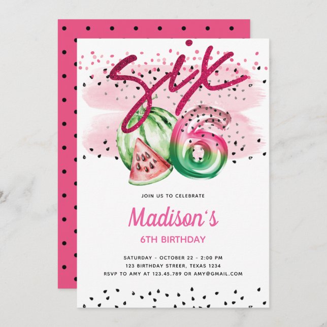 Convites Summer Balloon Letters Melon 6 Birthday (Frente/Verso)