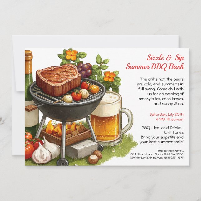 Convites Summer BBQ & Beer Party Invitation  (Frente)
