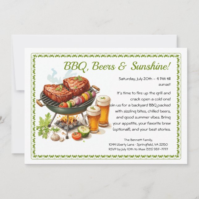 Convites Summer BBQ & Beer Party Invitation – Backyard Cook (Frente)