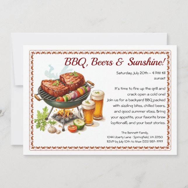 Convites Summer BBQ & Beer Party Invitation – Backyard Cook (Frente)