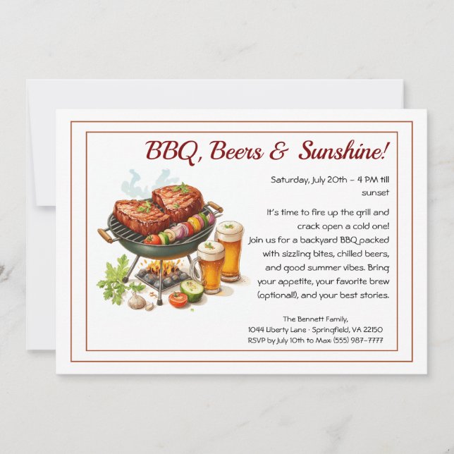 Convites Summer BBQ & Beer Party Invitation – Backyard Cook (Frente)