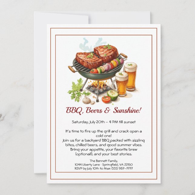 Convites Summer BBQ & Beer Party Invitation – Backyard Cook (Frente)