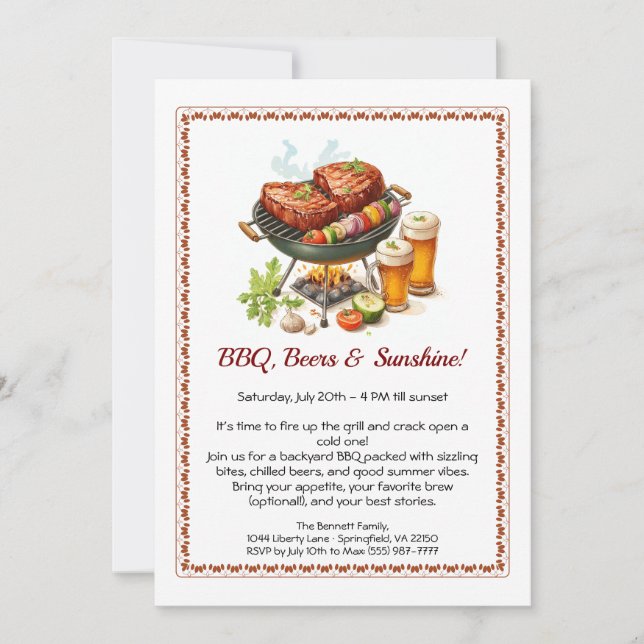 Convites Summer BBQ & Beer Party Invitation – Backyard Cook (Frente)