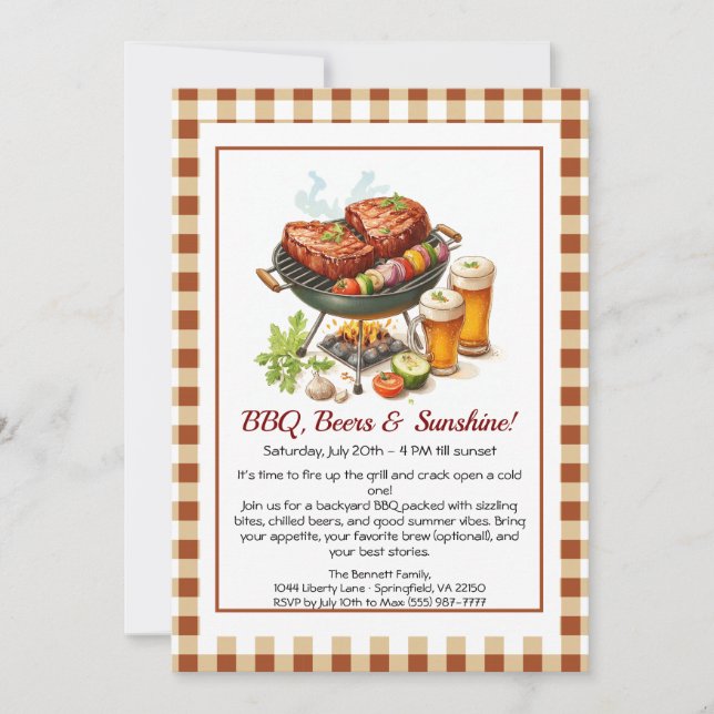 Convites Summer BBQ & Beer Party Invitation – Backyard Cook (Frente)