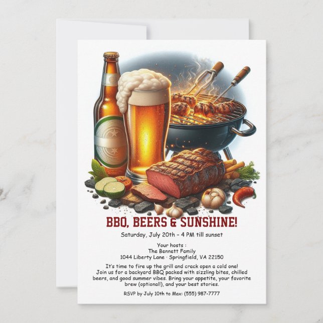 Convites Summer BBQ & Beer Party Invitation – Backyard Cook (Frente)